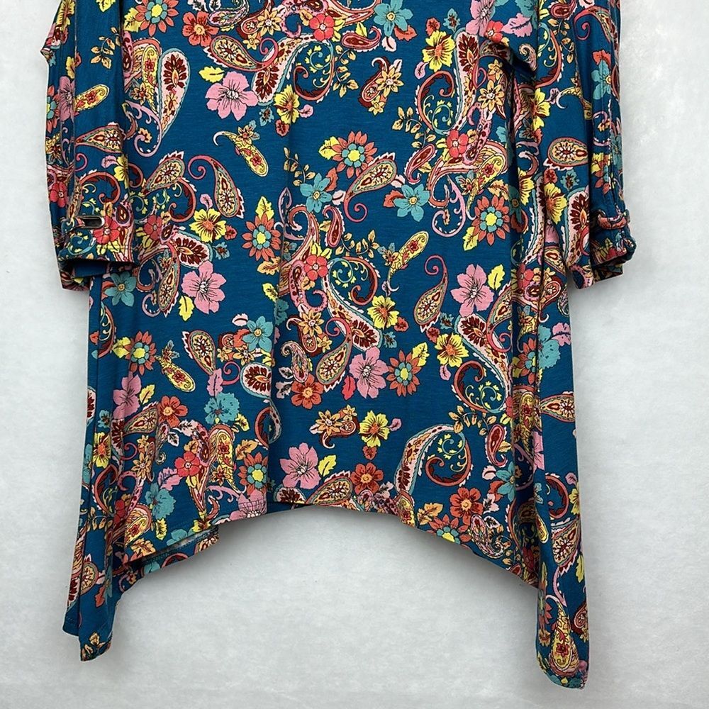 Cable & Gauge Womens Top Multicolor Paisley Boat Neck Split 3/4 Sleeve Sz XL - Picture 2 of 9